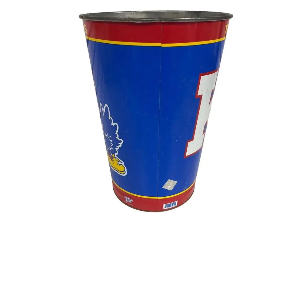 Kansas Jayhawks 15 Inch Metal Wastebasket NCAA Trash Can Garbage Office